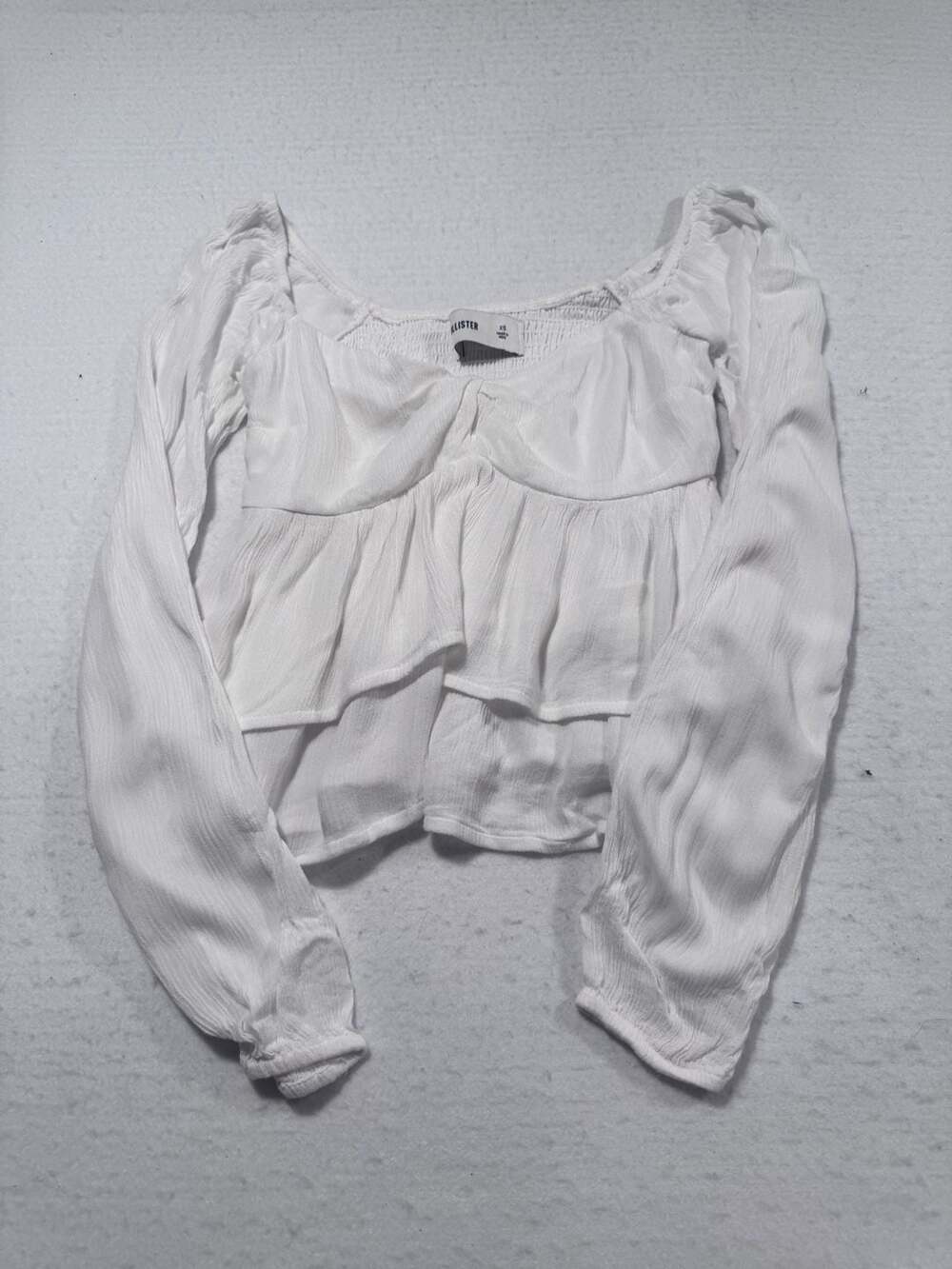 Hollister White Long Sleeve Smocked Babydoll Top XS